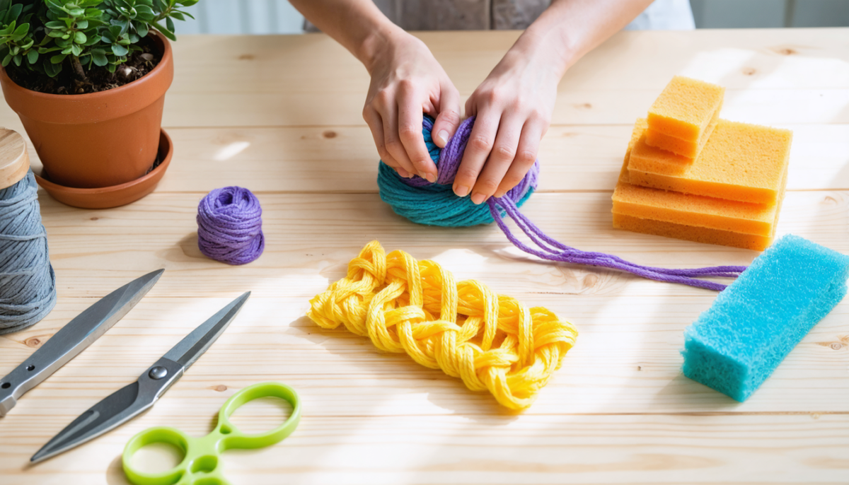 apprenez à fabriquer votre propre éponge zéro déchet avec notre tutoriel diy tawashi, en réutilisant un collant recyclé pour une maison écologique et responsable.