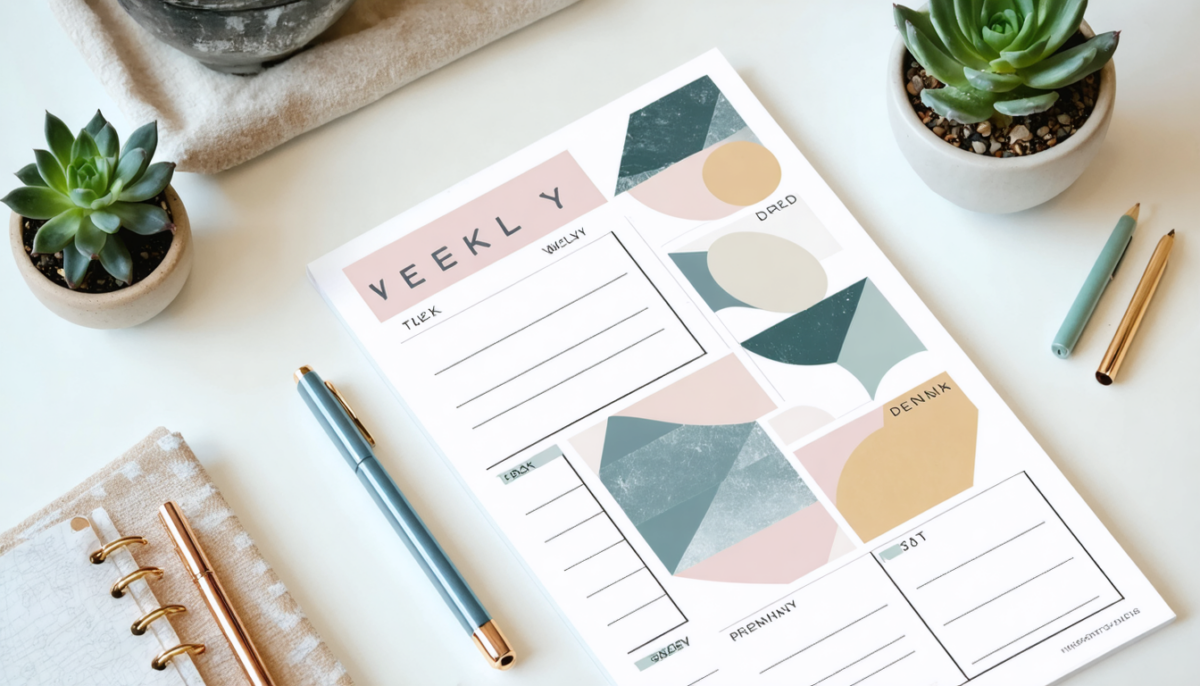 planifiez votre semaine avec style grâce à ce semainier géométrique à imprimer, alliant élégance et organisation pratique pour un quotidien harmonieux.